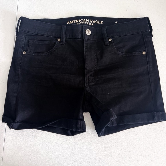 AMERICAN EAGLE Women's 12 Black Twill Chino Shorts Super Stretch Midi - Picture 1 of 9